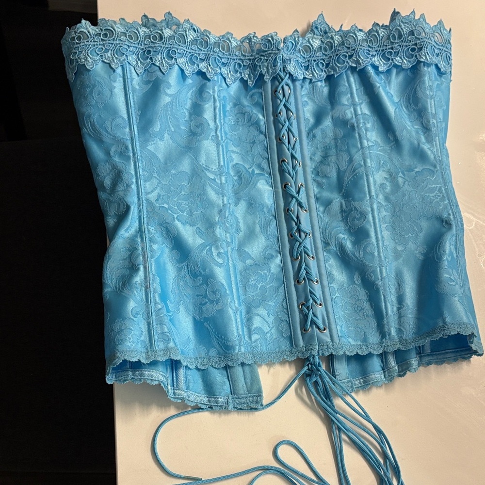 Frederick's of Hollywood Y2K Sky Blue Lace Corset - Picture 2 of 10